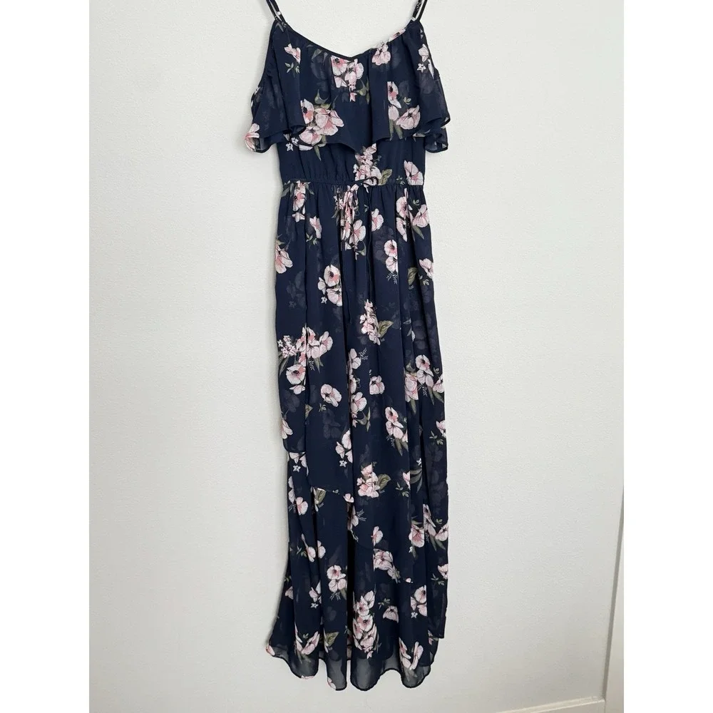 Y2K Abercrombie & Fitch Chiffon Maxi Dress Womens XS Cottagecore Romantic Beachy